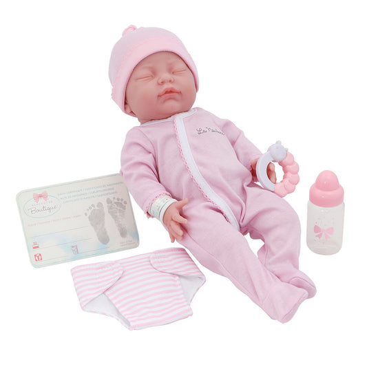 La Newborn® 17"  All-Vinyl Retro La Newborn Doll (closed Eyes) in Pink Set w/ accessories. Window Box
