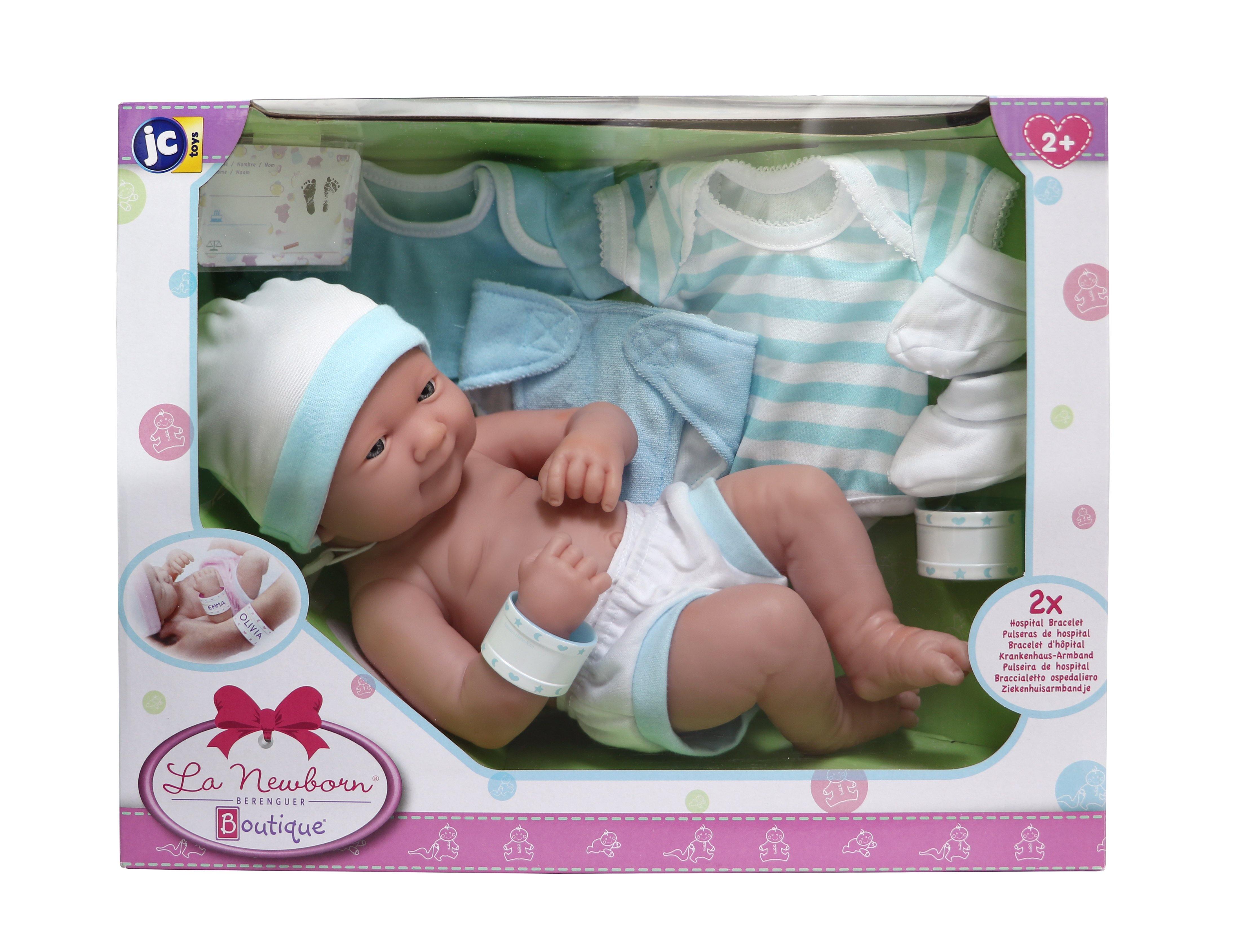 JC Toys, La Newborn Nursery 8 Pc Blue Layette Baby Doll Gift Set, 14 inch  Life-Like Smiling Doll