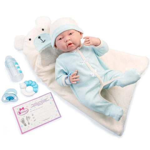 JC Toys, Soft Body La Newborn 15.5 inches baby doll - Blue Bear